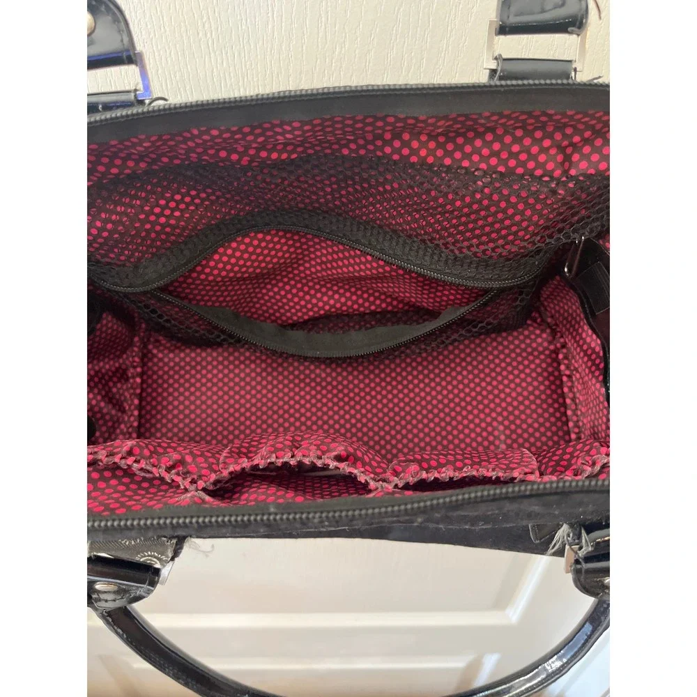 Caboodles Black Monogram Logo Travel Makeup Bag‎ Vanity Case Polka Dot Lining